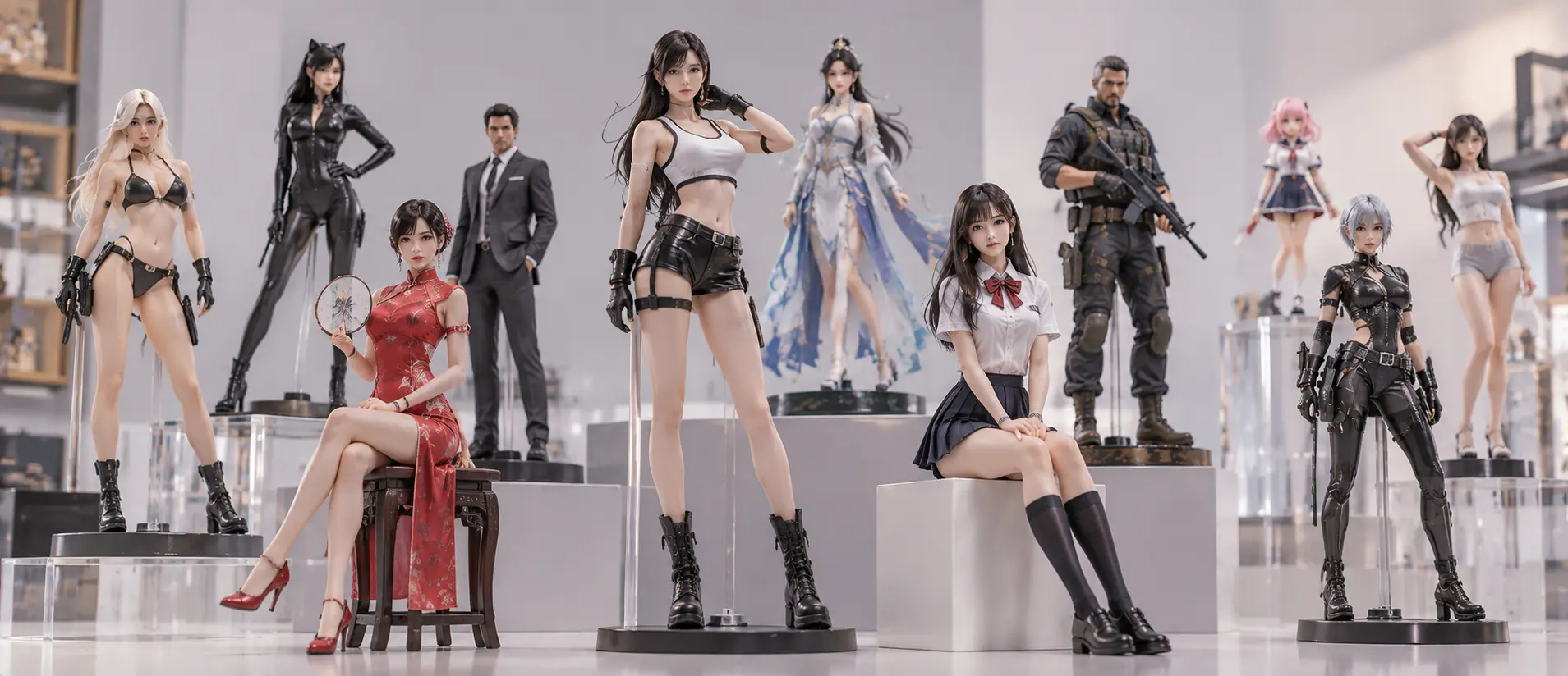 Hand-painted figures on display